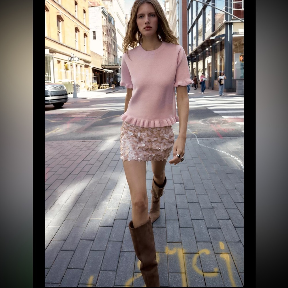 Zara sequins mini skirt, dusty pink - Picture 8 of 13